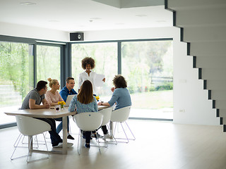 Image showing Multiethnic startup Business Team At A Meeting at modern office 