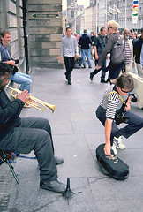 Image showing Street musician trumpet player.