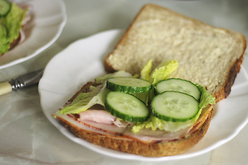 Image showing wholemeal ham and salad sandwich