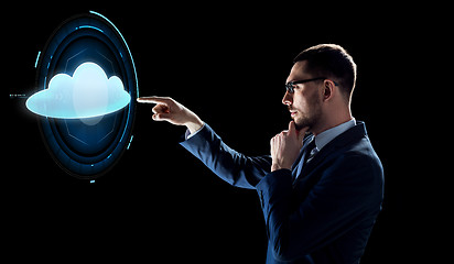 Image showing businessman over black with cloud projection