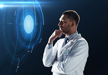 Image showing doctor or scientist with virtual projection