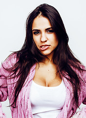 Image showing young happy smiling latin american teenage girl emotional posing on white background, lifestyle people concept 