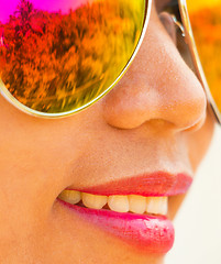 Image showing Sunglasses Girl Shows Happy Woman In Summer