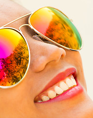 Image showing Happy Sunglasses Girl Shows Woman In Summer