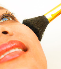Image showing Blusher Cosmetic Showing Applying Powder To Cheeks
