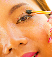 Image showing Eyeshadow Eye Brush Application Shows Eyes Cosmetic