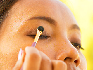 Image showing Eyeshadow Eye Brush Application Shows Eyes Makeup