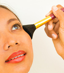 Image showing Blusher Cosmetic Shows Applying Beauty Powder