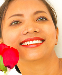 Image showing Smiling Girl With Rose Shows Joyful Happiness