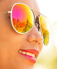 Image showing Sunglasses Happy Woman Shows Fashion In Summer