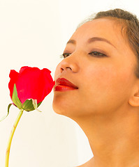 Image showing Smelling Rose Girl Shows Elegant Valentines Day