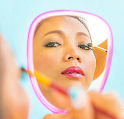 Image showing Eyeshadow Eye Mirror Applying Shows Eyes Makeup