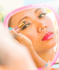 Image showing Eyeshadow Eye Mirror Applying Shows Eyes Cosmetics