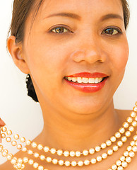 Image showing Pearl Necklace On Girl Shows Stylish Jewelry