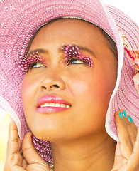 Image showing Beauty In Hat Shows Vibrant Elegance And Fashionable