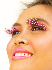 Image showing Happy Girl With Pink Eyelashes Shows Health And Beauty