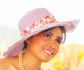 Image showing Smiling Beauty In Hat Shows Vibrant Elegance