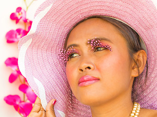 Image showing Beauty Wearing Big Eyelashes Shows Vibrant Elegance