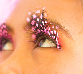 Image showing Pink Eyelashes Girl Shows Fashion Eyelash Closeup