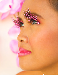 Image showing Girl With Pink Eyelashes Shows Health And Beauty