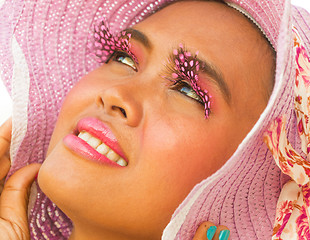 Image showing Beauty In Hat Shows Vibrant Elegance And Fashion