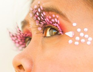 Image showing Eyelashes Fashion Happy Beauty Shows Eyelash Closeup Girl