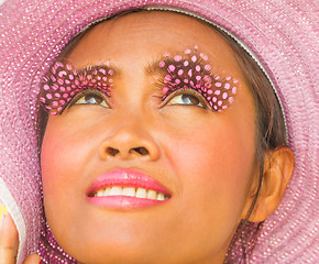 Image showing Beauty Wearing Hat Shows Vibrant Elegance And Fashion