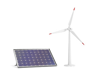 Image showing Solar panel and wind turbine