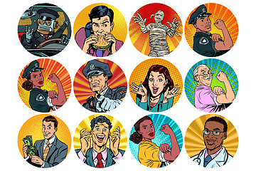 Image showing set pop art round icons characters avatar