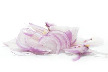 Image showing Sliced red onion on white background