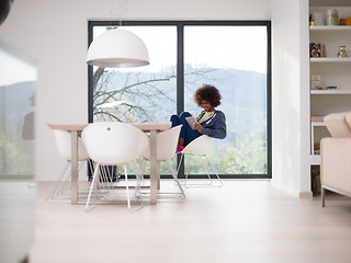 Image showing young African American woman in the living room