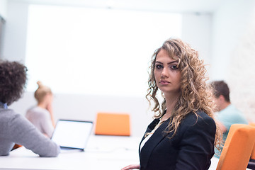 Image showing Startup Business Team At A Meeting at modern night office buildi