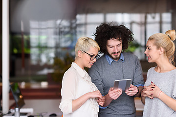 Image showing group of Business People Working With Tablet in startup office