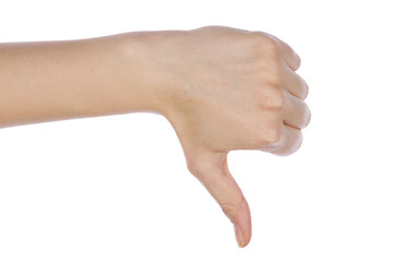 Image showing Young girl hand signaling thumb down