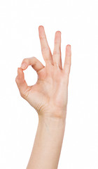 Image showing Woman hand in ok sign on a white 