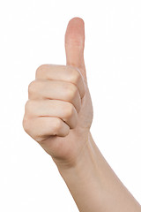 Image showing Young girl hand signaling thumb up