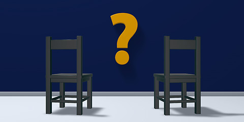 Image showing two chairs and question mark symbol - 3d rendering