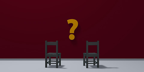 Image showing two chairs and question mark symbol - 3d rendering