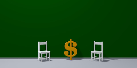 Image showing dollar symbol and two chairs - 3d rendering
