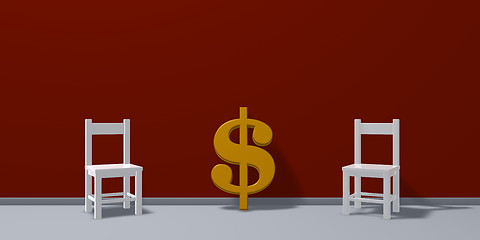 Image showing dollar symbol and two chairs - 3d rendering