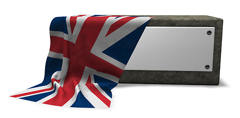 Image showing stone socket with blank sign and flag of the uk - 3d rendering
