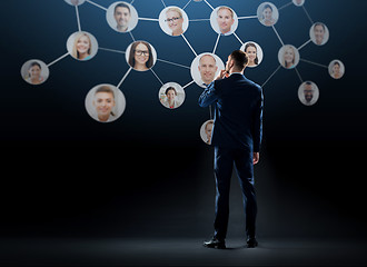 Image showing businessman with virtual corporate network