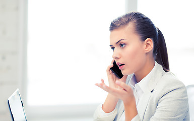 Image showing picture of confused woman with smartphone