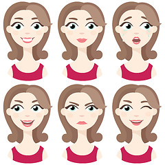 Image showing Set of woman avatar expressions face emotions vector illustration