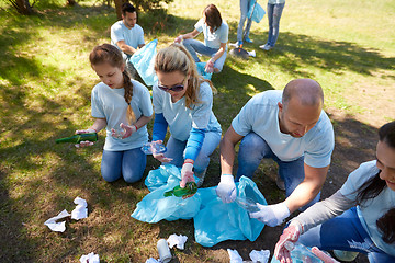 Image showing volunteers with garbage bags cleaning park area