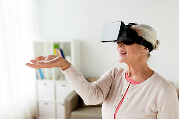 Image showing old woman in virtual reality headset or 3d glasses