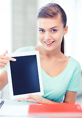 Image showing smiling student girl with tablet pc