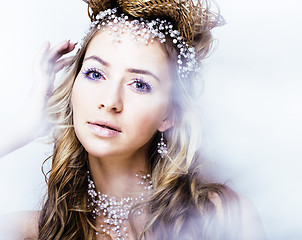 Image showing beauty young snow queen in fairy flashes with hair crown on her head