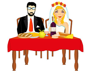 Image showing Bridegroom and bride at the table