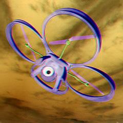 Image showing Drone, quadrocopter, with photo camera against the sky. 3D illus